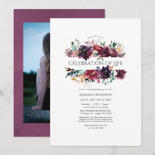 Invitación Burgundy Wine Color Floral Celebración de la Vida