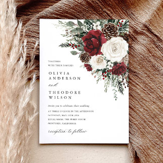 Invitación Burgundy Winter Floral Elegant Wedding