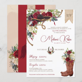 Invitación Burgundy Winter Floral Occidental Charro Quinceane