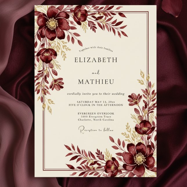 Invitación Burgundy Wintry Floral Wedding (Subido por el creador)