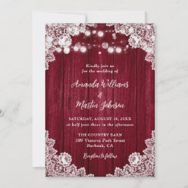 Invitación Burgundy Wood Lace Romántico Boda Rústico