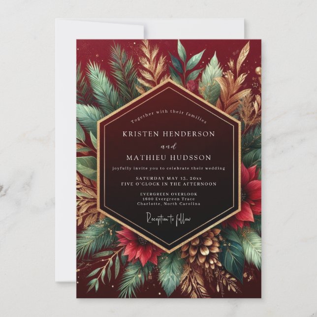 Invitación Burgundy Woodland Flourish Wedding (Anverso)