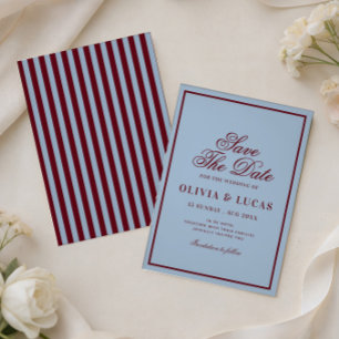 Invitación Burgundy y azul hielo old money save the date