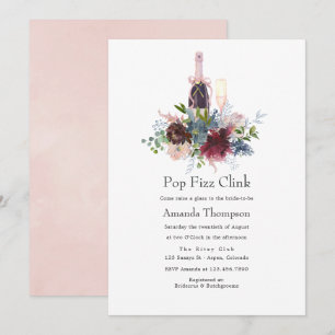 Invitación Burgundy y Blush Floral Bridal Pop Fizz Clink