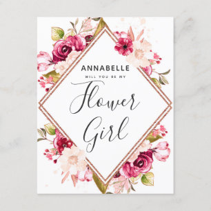 Invitación Burgundy y Blush Floral ¿Serás mi Dama de Flores