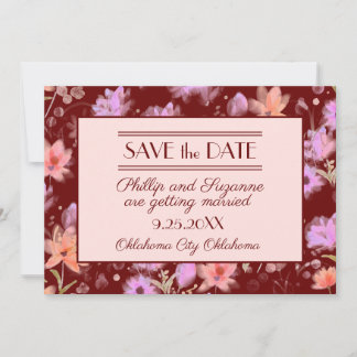 Invitación Burgundy y Blush Vintage Floral Save the Date