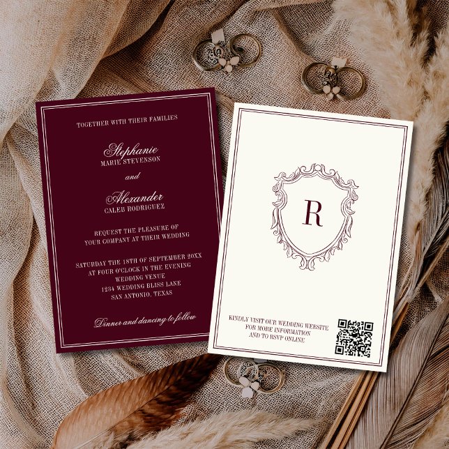 Invitación Burgundy y Cresta de Marfil Dinero Antiguo Código  (Subido por el creador)