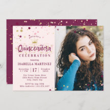 Burgundy y el Confetti de oro Quinceañera con foto