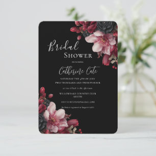 Invitación Burgundy y elegante floral nupcial negro