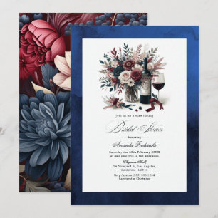 Invitación Burgundy y floral naval Bohemio Duche de Boda