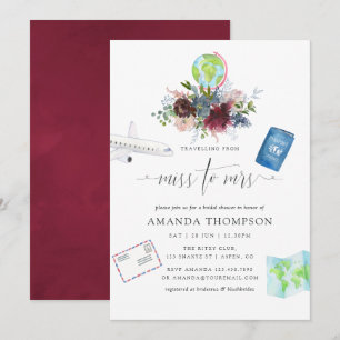 Invitación Burgundy y floral Navy de Miss a Sra. Despedida de