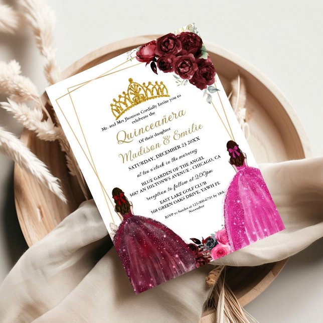Invitación Burgundy y Fuchsia Butterfly Twinceanera (Subido por el creador)