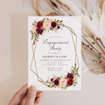 Invitación Burgundy y la fiesta de compromiso geométrico flor<br><div class="desc">Este diseño presenta una decoración de color burdeos y flores de color negro. Tiene un tema floral geométrico moderno,  Puede cambiar la redacción,  el tamaño del texto,  el color y el tipo de letra de esta plantilla.</div>