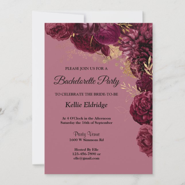 Invitación Burgundy Y La Fiesta De La Bachillerato Con Flores (Anverso)