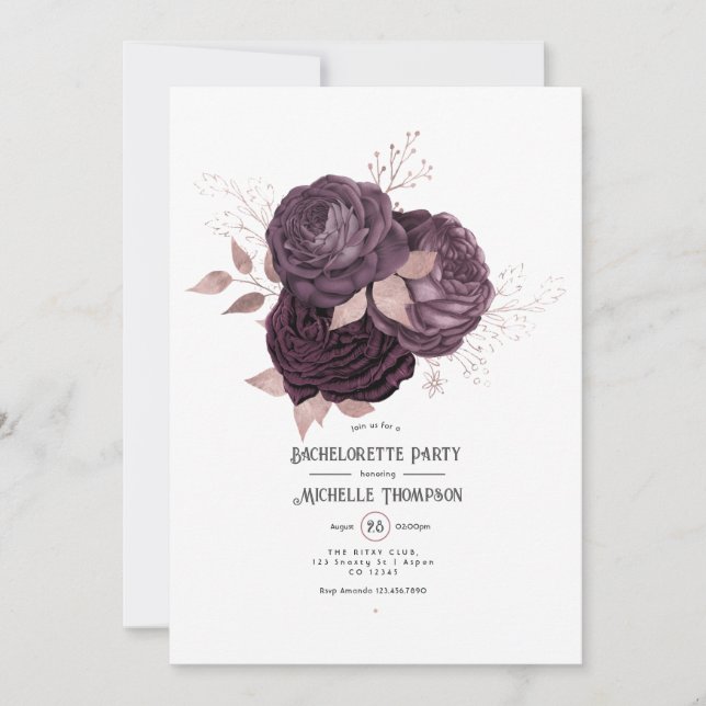 Invitación Burgundy y la fiesta de la bachillerato floral de  (Anverso)