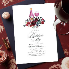 Invitación Burgundy y la fiesta de la soltera de vino floral 