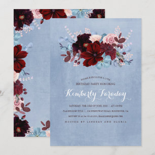 Invitación Burgundy y la fiesta del cumpleaños de la floral a