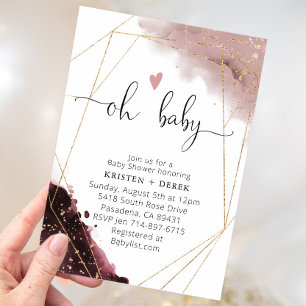 Invitación Burgundy y la turbia acuarela Rosa Baby Shower