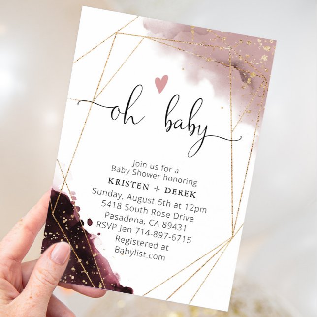 Invitación Burgundy y la turbia acuarela Rosa Baby Shower (Subido por el creador)