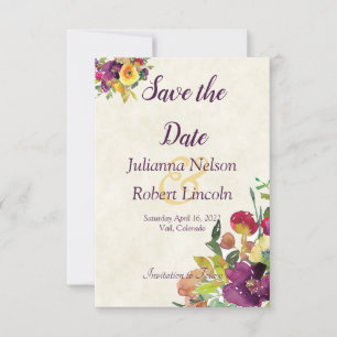 Invitación Burgundy y las acuarelas amarillas florales salvan