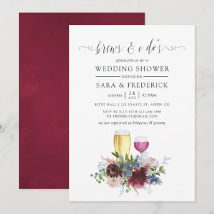 Invitación Burgundy y Navy Floral Cervezas Antes de los Sí, Q