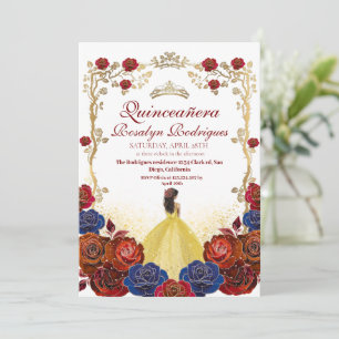 Invitación Burgundy y oro Quinceanera Belleza y lo mejor