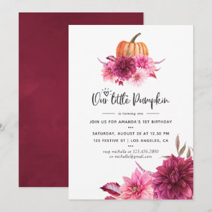 Invitación Burgundy y Otoño Otoñal Calabaza Cumpleaños