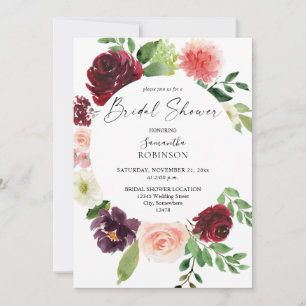 Invitación Burgundy y Rosa Blush 4 Lluvia de Flores Nupcial
