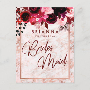 Invitación Burgundy y Rosa Dorado ¿Serás Mi Dama de Honor
