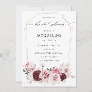 Invitación Burgundy y Rosa Floral Ele 6 Desayuno de Novia 2