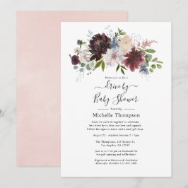 Invitación Burgundy y rosa pálido Floral Drive By Shower