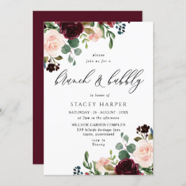 Invitación Burgundy y Rubor Bridal Shower Brunch & Bubbly