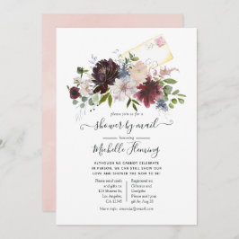 Invitación Burgundy y Rubor Floral Baby Shower por correo