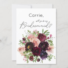 Invitación Burgundy y Rubor Floral ¿Serás mi dama de honor?