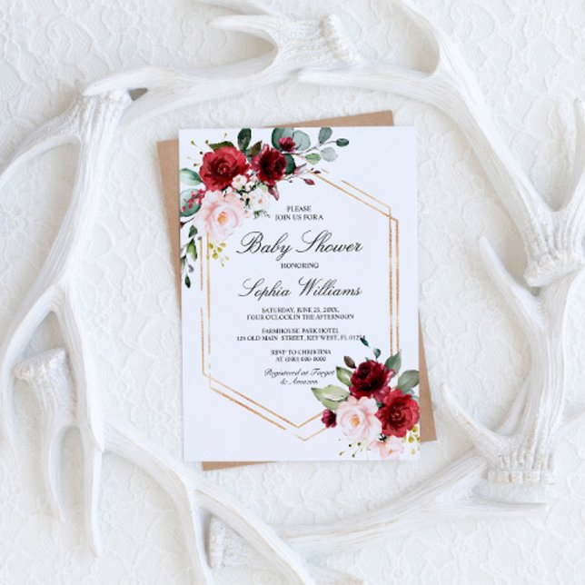 Invitación Burgundy y Rubor Rosa Baby Shower rosa (Subido por el creador)