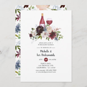 Invitación Burgundy y Rubor Wine Tasting Bridesmaids Luncheon