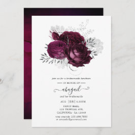 Invitación Burgundy y Silver Floral Bridesmaids Luncheon