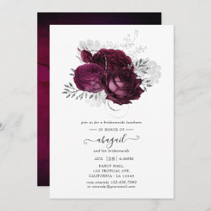 Invitación Burgundy y Silver Floral Bridesmaids Luncheon