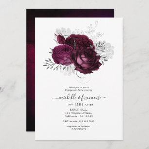 Invitación Burgundy y Silver Floral Engagement Party Invita