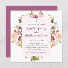 Invitación Burgung Yellow Pink Mauve Watercolor Dragonfly