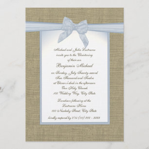 Invitación Burlap Baby Blue Christening