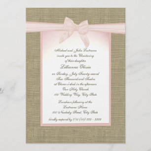 Invitación Burlap Baby Pink Christening