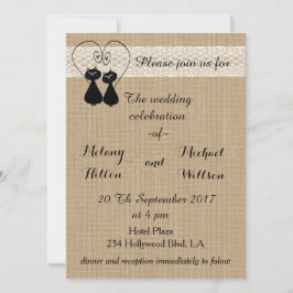 Invitación Burlap boda de gatos divertidos rústicos en amor