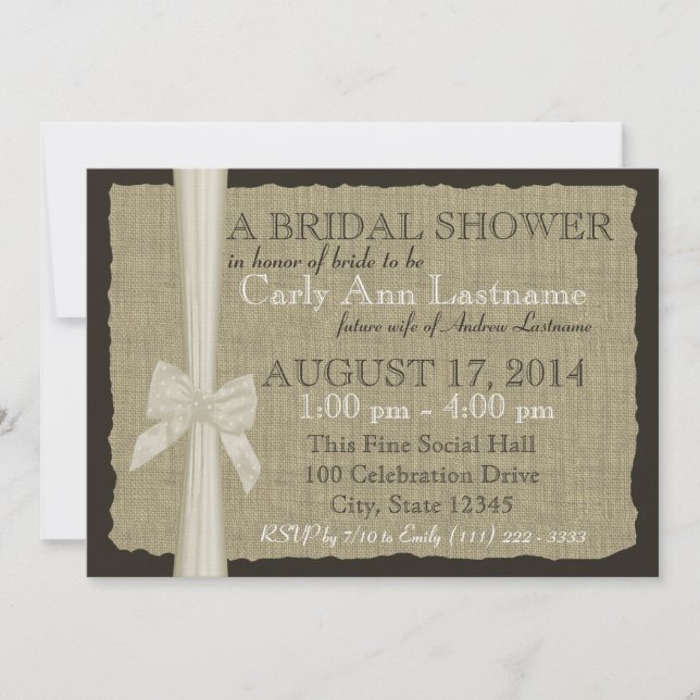 Invitación Burlap Country Bridal Shower (Anverso)
