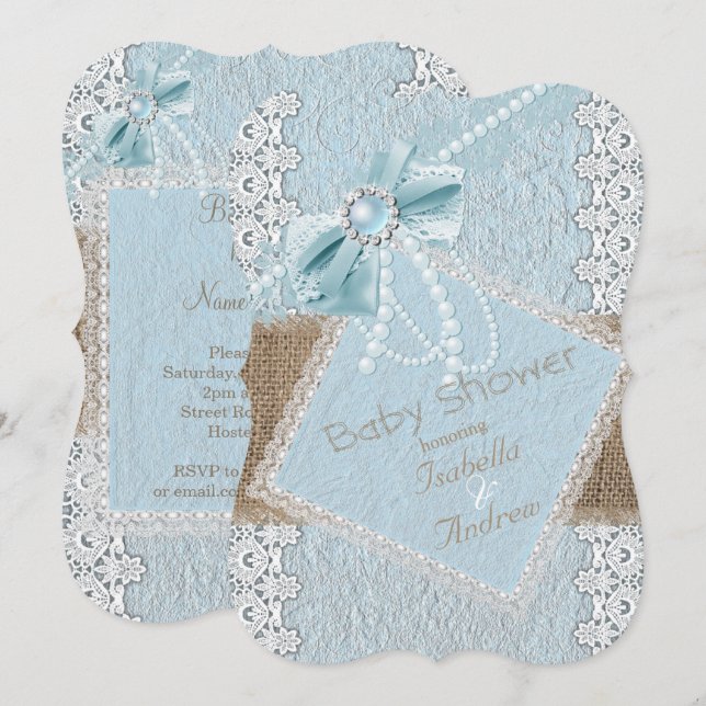 Invitación Burlap de Pearl Lace Rustic (Anverso / Reverso)