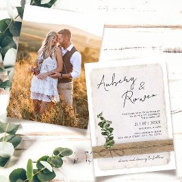 Invitación Burlap Eco Eucalyptus Boho Boda de fotografía ruso