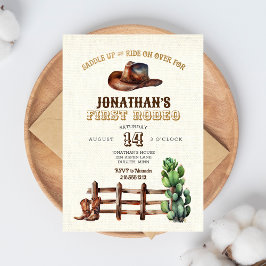 Invitación Burlap Faux Gold Cowboy First Rodeo