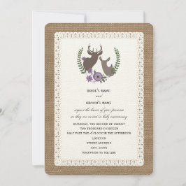 Invitación Burlap + gancho de ciervo inspirado en encaje + mo