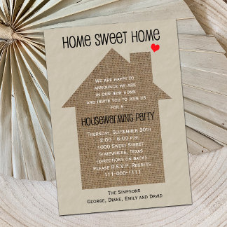Invitación Burlap House invita a fiesta de calentamiento de l