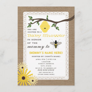 Invitación Burlap Inspired Honey Bee Baby Shower